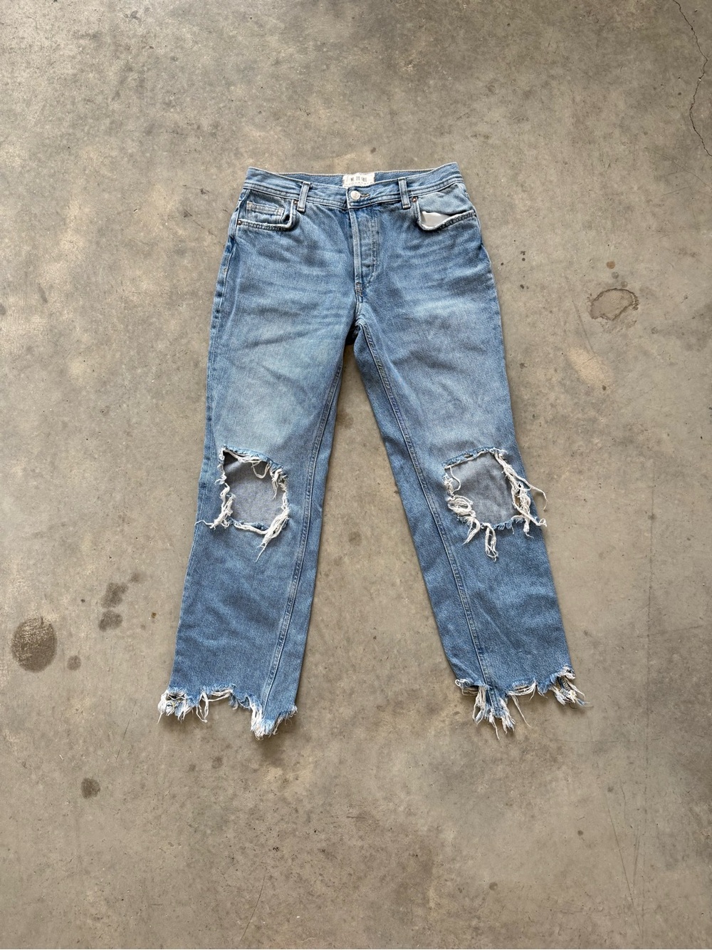 We The Free Light Blue Distressed Boyfriend Jeans with Frayed Knees